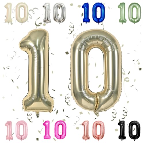 40 Zoll Champage Gold Zahl Ballons, Light Gold 1 & 0 Mylar Mylar Folie große Ballons, 10 Big Digit Zahl Ballon für Mädchen Jungen 10. Geburtstag Jahrestag Dekorationen Graduierung Party Supplies von Sowide