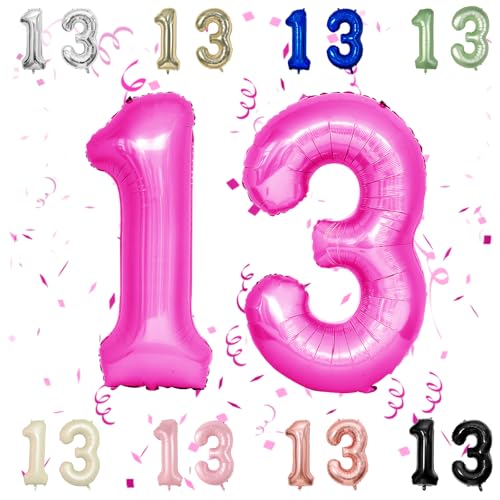 40 Zoll Heißes Rosa 13-Zahl Ballons, Pastellrosa 1,3 Mylar Folie Große Ballons,13 Big Digit Zahl Ballon für Mädchen Frauen 13th 31th Geburtstag Jubiläum Prinzessin Party Supplies von Sowide