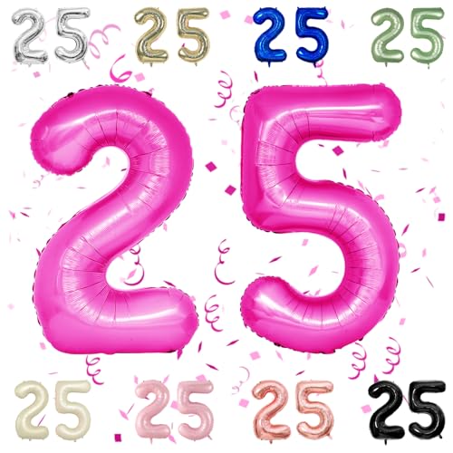 40 Zoll Heißes Rosa 25 Anzahl Ballons, Pastellrosa 2,5 Mylar Folie Große Ballons, 25 Big Digit Zahl Ballon für Frauen 25th 52th Geburtstag Jubiläum Graduation Party Supplies von Sowide