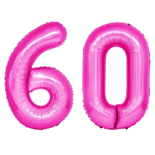 40 Zoll Heißes Rosa 60 Anzahl Ballons, Pastellrosa 6,0 Mylar Folie Große Ballons,60 Big Digit Zahl Ballon für Frauen 60th Geburtstag Jubiläum Graduierung Party Supply von Sowide