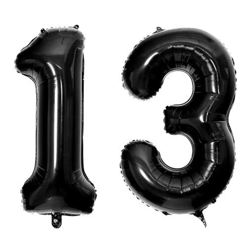 40 Zoll Schwarz 13 Zahl Ballons, Schwarz 1 & 3 Mylar Folie große Ballons, 13 Big Digit Zahl Ballon für Mädchen Jungen 13. Geburtstag Jahrestag Dekorationen Graduierung Party Supplies von Sowide