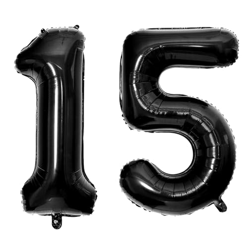 40 Zoll Schwarz 15 Zahl Ballons, Schwarz 1 & 5 Mylar Folie große Ballons, 15 Big Digit Zahl Ballon für Mädchen Jungen 15. Geburtstag Jahrestag Dekorationen Graduierung Party Supplies von Sowide