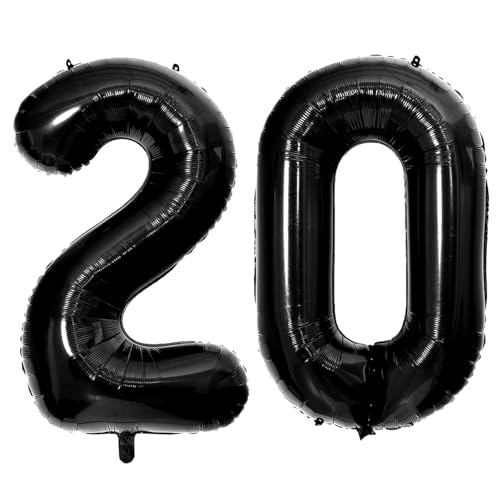 40 Zoll Schwarz 20 Nummer Ballons, Schwarz 2 & 0 Mylar Folie große Ballons, 20 Big Digit Zahl Ballon für Mädchen Jungen 20. Geburtstag Jahrestag Dekorationen Graduierung Party Supplies von Sowide