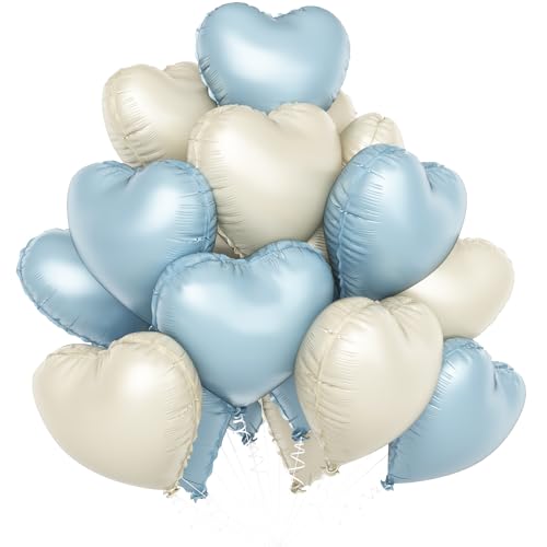 Babyblaue Weiße Herzballons, 18 Zoll Hellblaue Creme Folie Herzförmige Ballons für Babyparty Tischdekoration Geburtstag Hochzeit Verlobung Jahrestag Valentinstag Dekorationen von Sowide