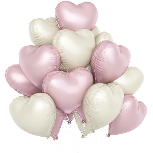 Babyrosa Weiße Herzballons, 18 Zoll Hellrosa Creme Folie Herzförmige Ballons für Bogen Geburtstag Hochzeit Verlobung Jahrestag Babyparty Valentinstag Dekorationen von Sowide