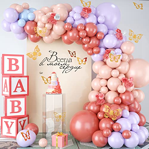 Ballon Girlande Rosa Lila, 125 Stück Retro Rosa Lila Macaron Orange Latex Luftballons Schmetterling Aufkleber für Babyparty Hochzeit Geburtstag Abschluss Jubiläum Bachelorette Party Dekoration von Sowide