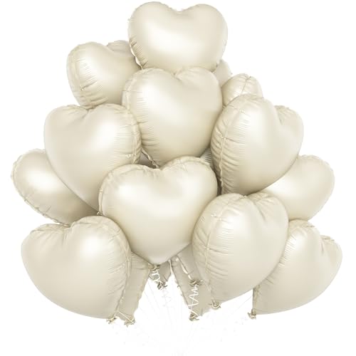 Creme Herzballons, 18 Zoll Beige Folie Herzförmige Neutrale Ballons für Hochzeit Verlobung Boho Hochzeit Geschlechtsenthüllung Jahrestag Geburtstag Valentinstag Dekorationen von Sowide