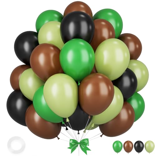 Dunkelgrüne Braune Ballone, 12 Zoll Avocado Salbei Grün Schwarz Latex Ballone für Jungen Kinder Video Thema Dschungel Safari Spiel Party Baby Dusche Hochzeit Grauung Geburtstag Dekorationen von Sowide