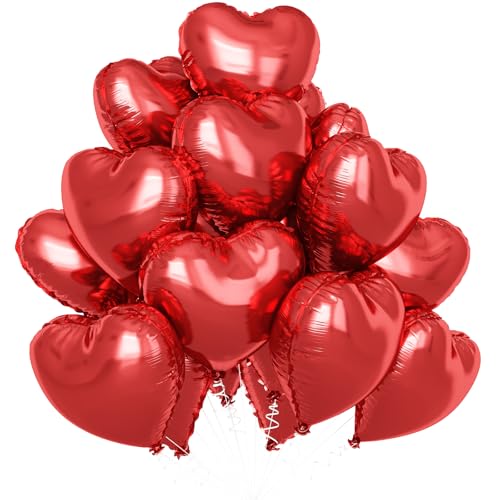 Rote Herzballons, 18 Zoll Rote Folie Mylar Herzförmige Ballons Verschiedene Größen für Valentinstag Geburtstag Hochzeit Verlobung Jahrestag Babyparty Feierdekorationen von Sowide