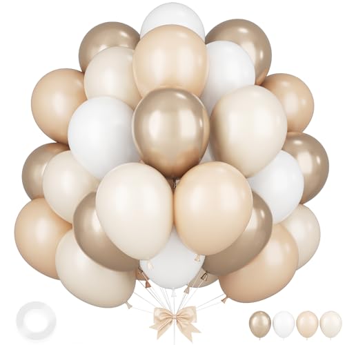 Sand Weiß Gold Luftballons, 12 Zoll Nude Metallic Gold Neutral Luftballons für Mädchen Frauen Geburtstag Boho Hochzeit Jahrestag Verlobung Bridal Home Party Baby Dusche Dekorationen von Sowide