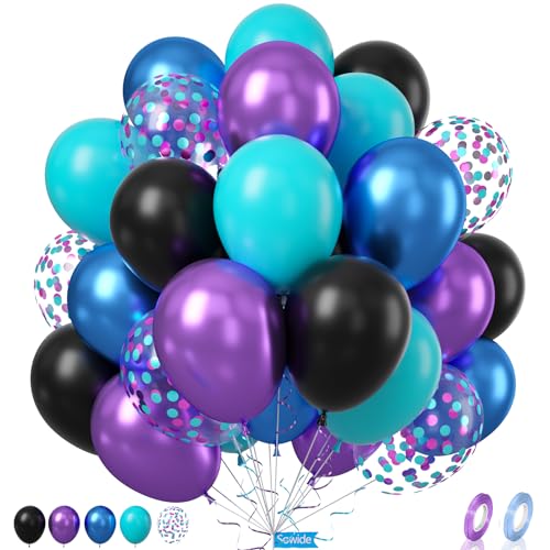 Schwarz Lila Blau Luftballons,60 Pcs 12 Zoll Metallic Blau Lila Teal Ballons Konfetti Ballons für Kinder Videospiel Party Dekoration Baby Dusche Engagement Party Zubehör von Sowide