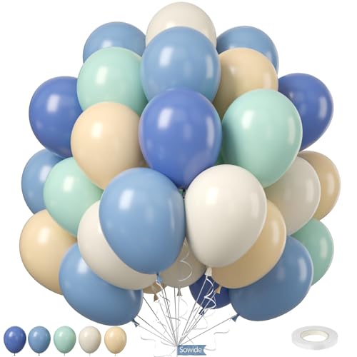 Staubig Blaue Grüne Luftballons, 12 Zoll Baby Blau Hellgrün Sand Weiß Erster Geburtstag Ballons für Jungen 1st Birthday Dekoration The Big One Party Baby Shower Engagement Graduation Dekorationen von Sowide