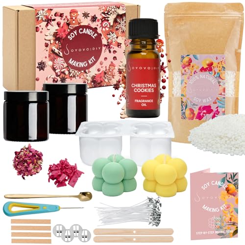 Soyovo DIY - Set für Kerzenherstellung - Kerzen Selber Machen Set - mit Soja-Wachs, Baumwoll- und Holzdochten, braunen Glasgefäßen mit Deckel, Duftöl - Kreatives Geschenk - Candle Making Kit - 21in1 von Soyovo DIY