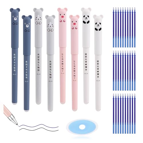 Sozakka 8 Stück Stifte Radierbar Tiere Löschbarer Stift Radierbare 0.35mm Cute Kugelschreiber mit Radiergummi mit 30 Ersatzminen Nachfüllungen Stifte Erasable Pens für Kinder Studenten Schule Büro von Sozakka