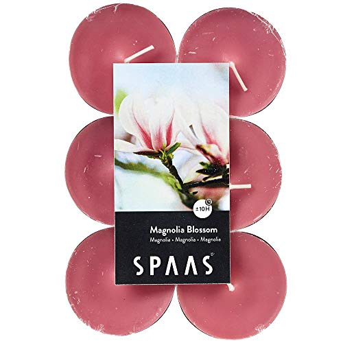 Spaas Scented Tealights, Hours 12 Maxi Teelichter, ± 10 Stunden-Magnolia Blossom, Paraffinwachs, Zartrosa, D 58 mm x H 24 mm von Spaas