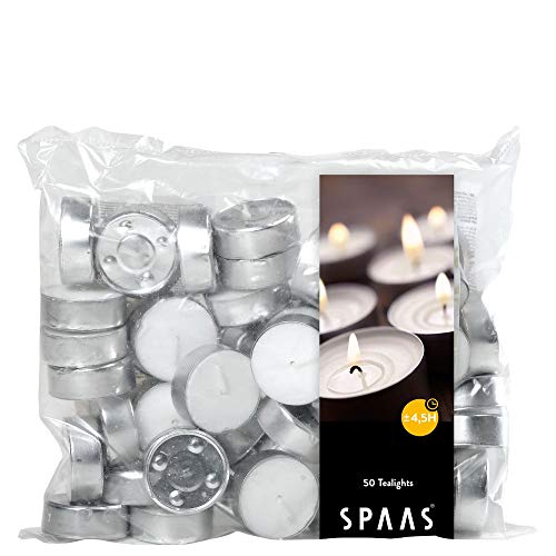 Spaas 12 Teelichtertüten Paraffinwachs Alubecher weiß Ø 39 mm x H 13,5 mm von Spaas