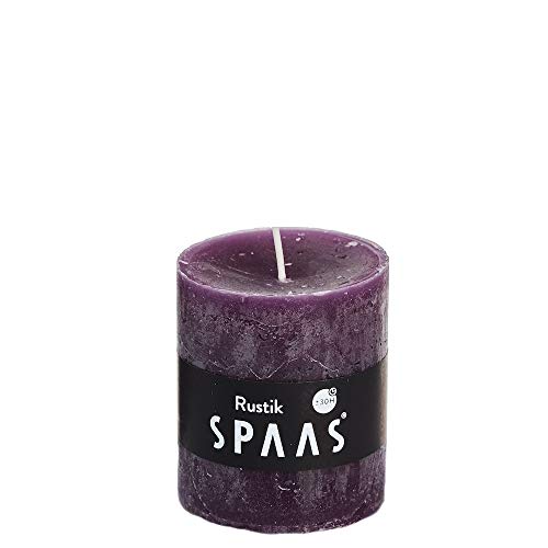 Spaas 8 Rustic Unscented Pillar Candles Hours-aubergine 8 Rustikale Stumpenkerzen ohne Duft, 68/80 mm, ± 30 Stunden, Paraffinwachs, D 68 mm x H von Spaas