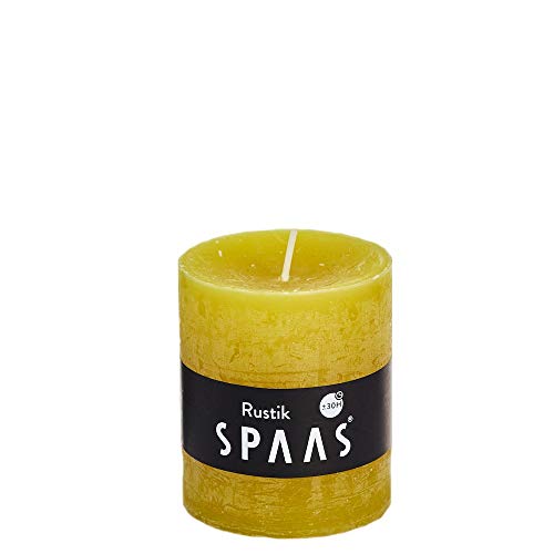 Spaas 8 Rustikale Stumpenkerzen ohne Duft, Paraffinwachs Autumn Yellow, D 68 mm x H 80 mm von Spaas