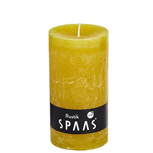 Spaas 8 Rustikale Stumpenkerzen ohne Duft, Paraffinwachs Autumn Yellow, D 70 mm x H 130 mm von Spaas