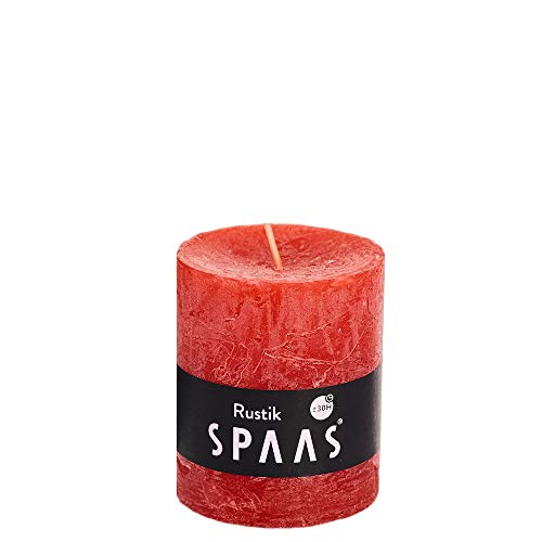 Spaas 8 Rustikale Stumpenkerzen ohne Duft, Paraffinwachs rot, D 68 mm x H 80 mm von Spaas