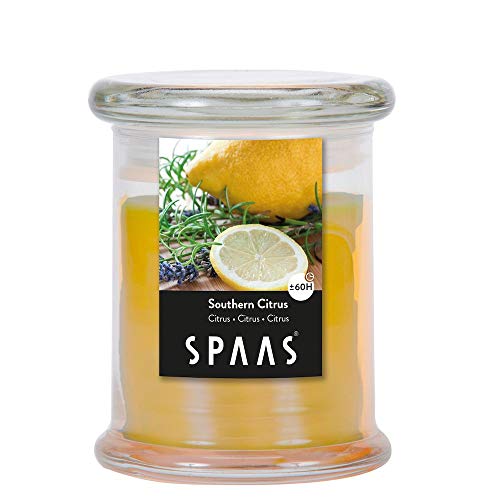 Spaas Duftkerze im Haushalt Pokal, ± 60 Stunden-Southern Citrus, Paraffinwachs, Herbst gelb, D 91 mm x H 100 mm von Spaas