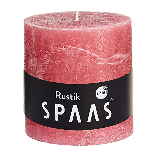 Spaas Rustic Unscented Pillar Candle Hours-Rose Blush Rustikale Stumpenkerze 100/100 mm, ± 75 Stunden, ohne Duft-zartrose, Paraffinwachs, Zartrosa, D x H 100 mm, 689 von Spaas