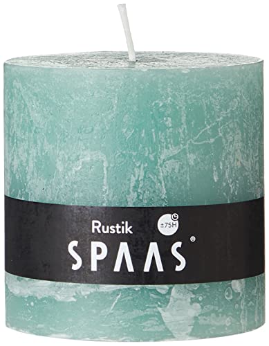 Spaas Rustic Unscented Pillar Candle Hours-Emerald Green Rustikale Stumpenkerze 100/100 mm, ± 75 Stunden, ohne Duft-smaragdgrün, Paraffinwachs, D x H 100 mm, 730 von Spaas