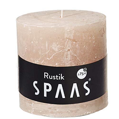 Spaas Rustic Unscented Pillar Candle Hours-beige Rustikale Stumpenkerze 100/100 mm, ± 75 Stunden, ohne Duft, Paraffinwachs, D x H 100 mm, 700 von Spaas