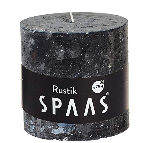 Spaas Rustic Unscented Pillar Candle Hours-Black Rustikale Stumpenkerze 100/100 mm, ± 75 Stunden, ohne Duft-schwarz, Paraffinwachs, D x H 100 mm, 730 von Spaas