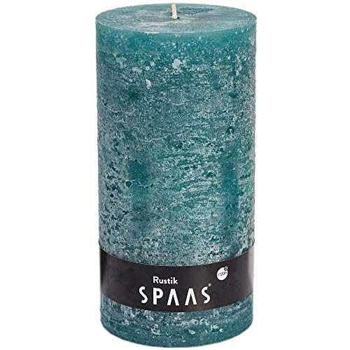 Spaas Rustic Unscented Pillar Candle Hours-Emerald Green Rustikale Stumpenkerze 100/200 mm, ± 120 Stunden, ohne Duft-smaragdgrün, Paraffinwachs, D 100 mm x H 200 mm, 1350 von Spaas