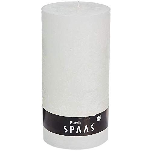 Spaas Rustic Unscented Pillar Candle Hours-White Rustikale Stumpenkerze 100/200 mm, ± 120 Stunden, ohne Duft-weiß, Paraffinwachs, D 100 mm x H 200 mm von Spaas