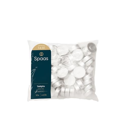 Spaas Tealights Bags x30, ± 4.5 Hours-White 18 x Teelichtbeutel, ± 4,5 Stunden, weiß, Paraffinwachs, Aluminiumbecher, D 39 MMX H 13.5 mm von Spaas