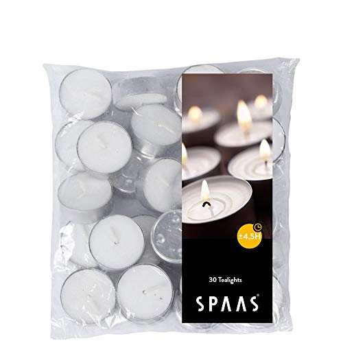 Spaas Tealights Bags x30, ± 4.5 Hours-White 18 x Teelichtbeutel, ± 4,5 Stunden, weiß, Paraffinwachs, Aluminiumbecher, D 39 MMX H 13.5 mm von Spaas