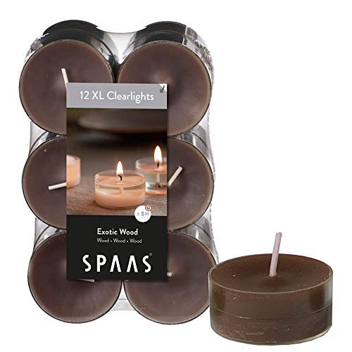 Spaas Teelichter, Paraffinwachs, Kunststoffbecher, taupe, Exotic wood, D 56 mm x H 21 mm von Spaas