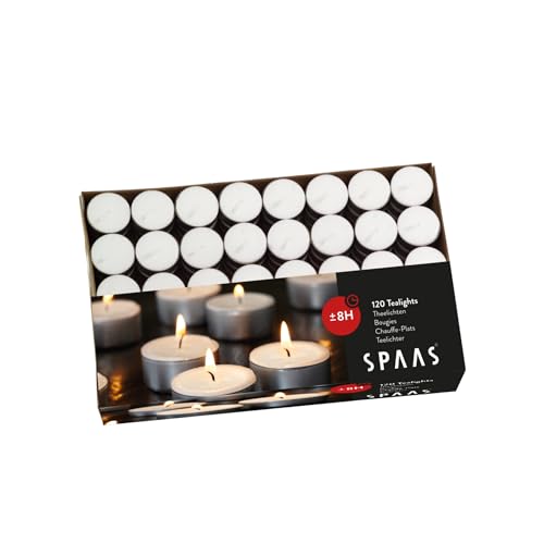 Spaas Tealights Box x120, ± 8 Hours-White Teelichter 120er-Pack, ± 8 Stunden-weiß, Paraffinwachs, D 39 mm x H 22 mm, 120 von Spaas