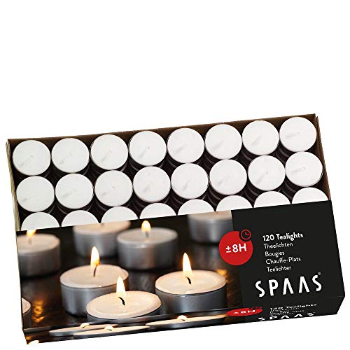 Spaas Tealights Box x120, ± 8 Hours-White Teelichter 120er-Pack, ± 8 Stunden-weiß, Paraffinwachs, D 39 mm x H 22 mm, 120 von Spaas