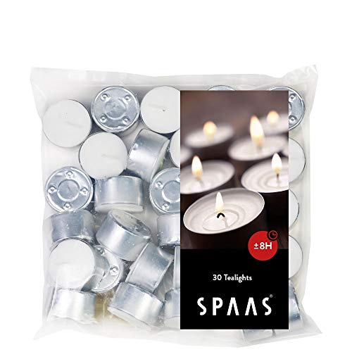 Spaas ['Tealights Teelichter 30er-Beutel, ± 8 Stunden-weiß, Paraffinwachs, D 39 mm x H 22 mm von Spaas