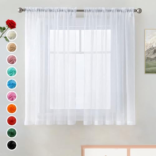 SpaceDresser Basic Rod Pocket Sheer Voile Gardinen Vorhänge Weiß 1 Paar 2 Paneele 132 cm Breite 114 cm lang für Küche Schlafzimmer Kinder Wohnzimmer Hof (weiß, 52 B x 45 L) von SpaceDresser