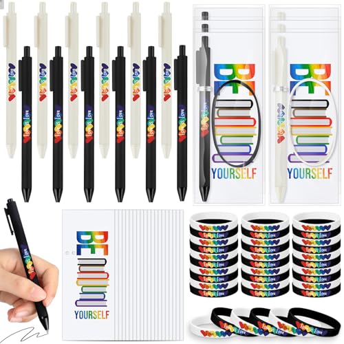 Spakon 60 Set Gay Pride Geschenke Regenbogen Silikon Armband LGBT Einziehbarer Kugelschreiber Schwarze Tinte Geschenkkarten mit Drehbändern, Pride Dekorationen für Paraden Regenbogen Festival Gay Spakon 60 Set Gay Pride Geschenke Regenbogen Silikon Armband LGBT Einziehbarer Kugelschreiber Schwarze Tinte Geschenkkarten mit Drehbändern, Pride Dekorationen für Paraden Regenbogen Festival Gay von Spakon