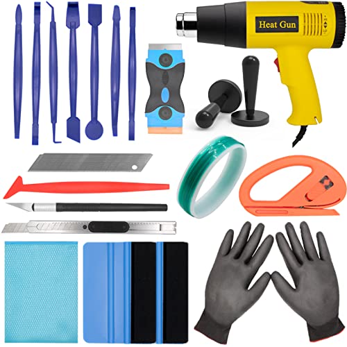 Vinyl-Wickelwerkzeug-Set enthält Heißluftpistole, 7 Stück Rakel, Messerband, Filzrakel, Bastelmesser und Allzweckmesser, Kunststoffschaber, Vinylschneider, Magnethalter, Stoff, Handschuhe von Spanno Tools