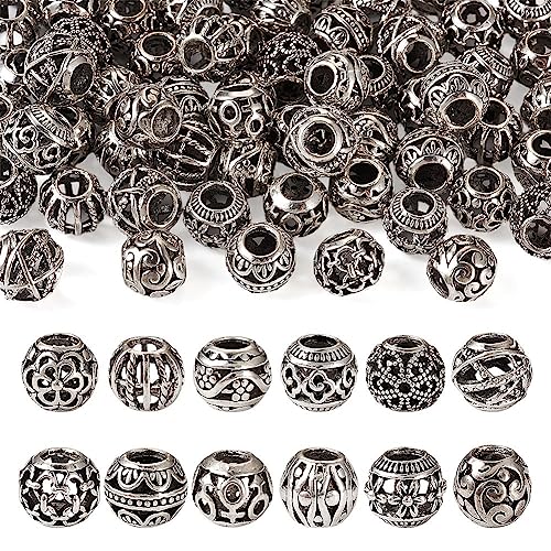 Sparkeads 66 tibetische, europäische Perlen, antikes Silber, großes Loch, Hohllegierung, Rondelle, Metall-Abstandshalter, Perlen, Makramee, sortierter Schmuck, tibetischer Stil, Perlen für Armbänder, von Sparkeads