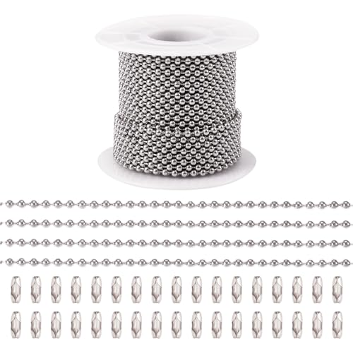 Sparkeads 100 m Kugelketten zur Schmuckherstellung, Edelstahl-Perlenkette mit 50 passenden Verbindungsstücken für Männer und Frauen, Hundemarke, Bastelarmband, DIY-Zubehör von Sparkeads