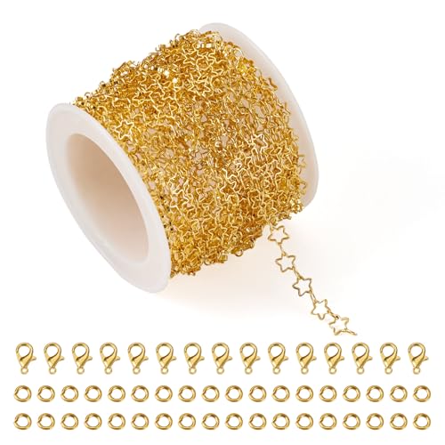 Sparkeads 14 Karat vergoldete flache Ketten mit Karabinerverschlüssen, Biegeringe für Bastelarbeiten, Halsketten, Armbänder, DIY-Ohrringe, Schlüsselanhänger, Zubehör, 4,6 m von Sparkeads