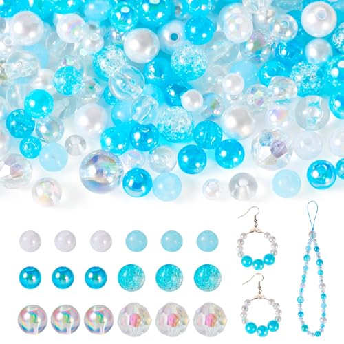 Sparkeads 140 Stück blaue Acrylperlen, 8–10 mm, rund, polygonal, transparent, undurchsichtig, Kunststoffperlen, Abstandshalter für Halskette, Schmuck, Erntedankfest, Armband, Ohrringe, DIY, Damen, von Sparkeads