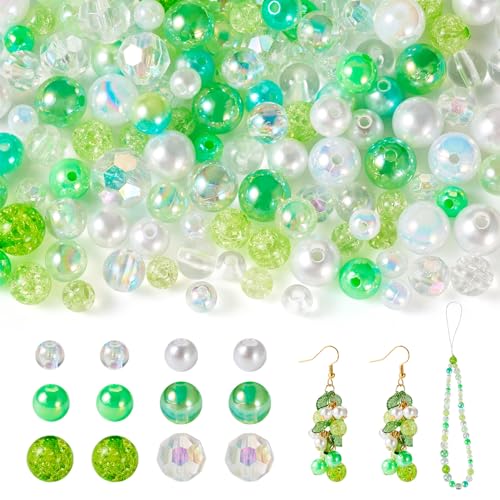 Sparkeads 140 Stück grüne Acrylperlen, 8–10 mm, rund, polygonal, transparent, undurchsichtig, Kunststoffperlen, Abstandshalter für Halskette, Schmuck, Erntedankfest, Armband, Ohrringe, DIY, Damen, von Sparkeads