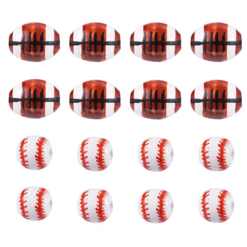 Sparkeads 20 Stück Sportkugel-Keramikperlen, Baseball-, Rugby-Perlen, Porzellan-Bastelperlen, Abstandshalter für DIY-Schmuckherstellung, Halskette, Armband, Schlüsselanhänger, Zubehör von Sparkeads