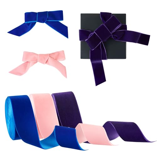 Sparkeads 3 Rollen einseitiges Samtband, 40 mm breit, Belvet Ribbon Elvet Ribbon Celvet Ribbon für Kranz, Dekoration, Blumen, Handarbeit, Geschenkverpackung, Schleifenherstellung, Rosa, Lila, Blau von Sparkeads