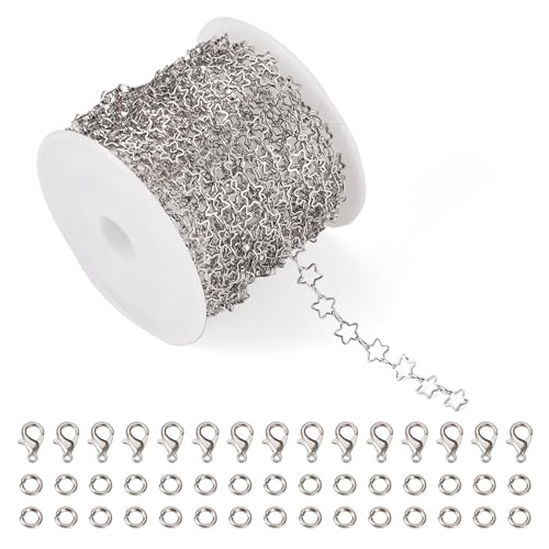 Sparkeads 4,5 m lange Sterngliederketten Platin flache Ketten hohle Sternketten mit Karabinerverschlüssen Biegeringe für Handwerk Halskette Armband DIY Frauen Ohrring Schlüsselanhänger Zubehör von Sparkeads