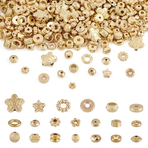 Sparkeads 400 Stück goldene CCB-Kunststoffperlen, flach, rund, Blumen-Rondelle-Perlen, 5–11,5 mm, lose Abstandshalter, Perlen für Halskette, Schmuckherstellung, Armband, Ohrringe, DIY, Damen, von Sparkeads