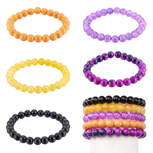 Sparkeads 5 Stück runde Glasperlen böhmische stapelbare Stretch-Armbänder Sets Perlenarmbänder Boho-Armbänder Perlenarmband Enewton Armbänder für Frauen Schmuckherstellung Zubehör von Sparkeads